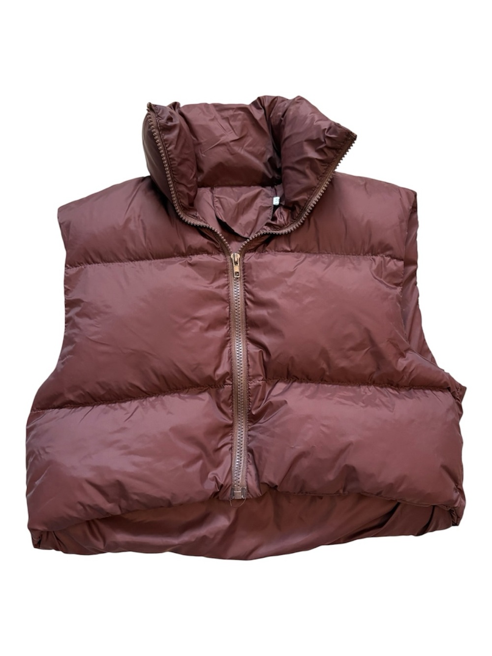 Chocolate Brown Cropped High Neck Sleeveless Puffer Vest Jacket Size Medium
